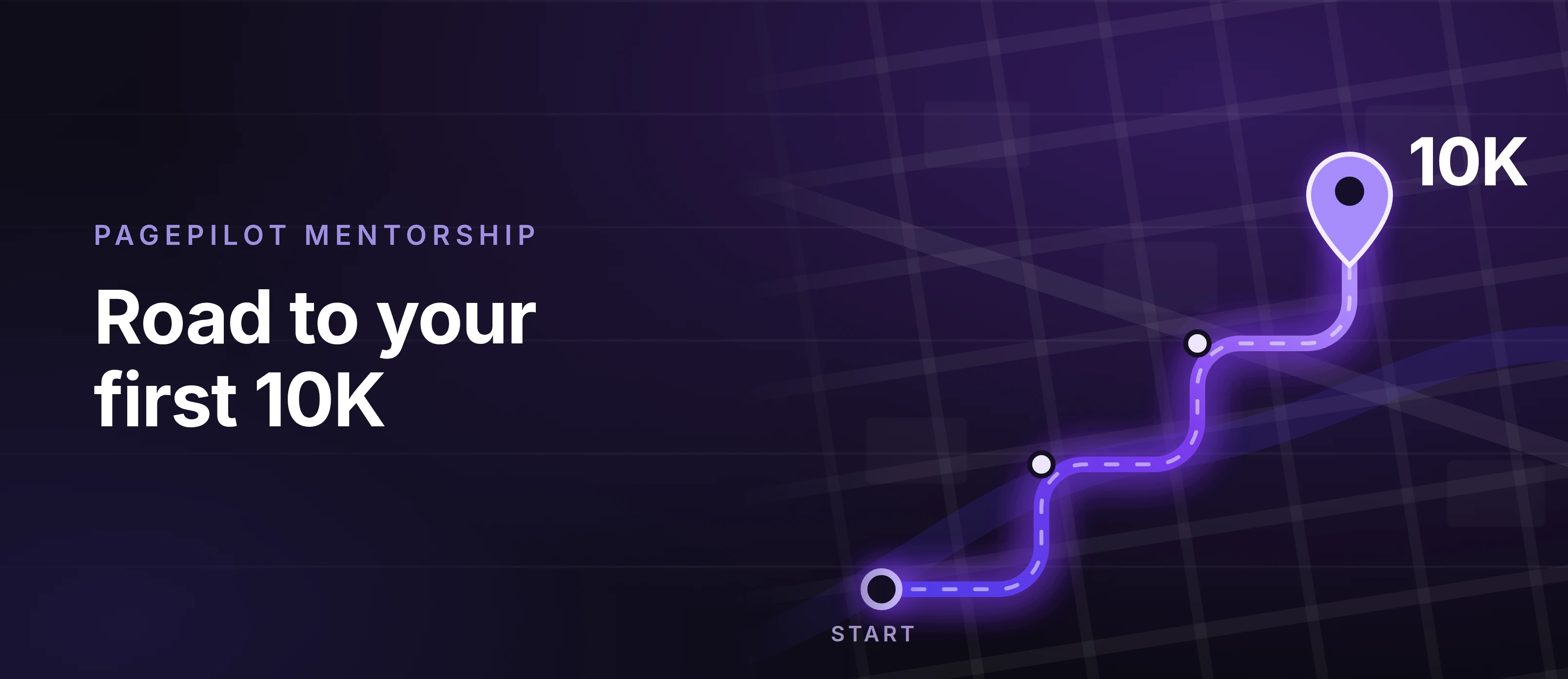 The road to the first 10K with three waypoints marked between the start and the destination